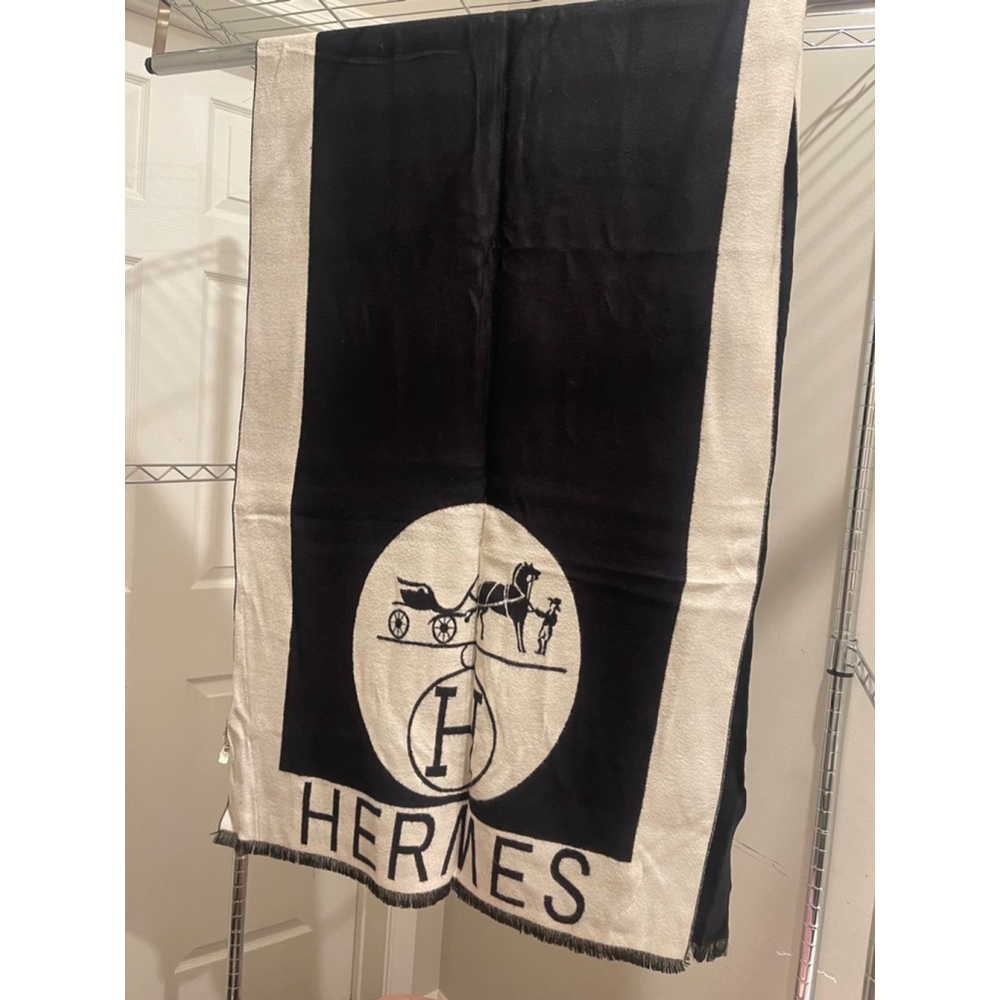 Hermes Scarf Black White - Picture 2 of 7